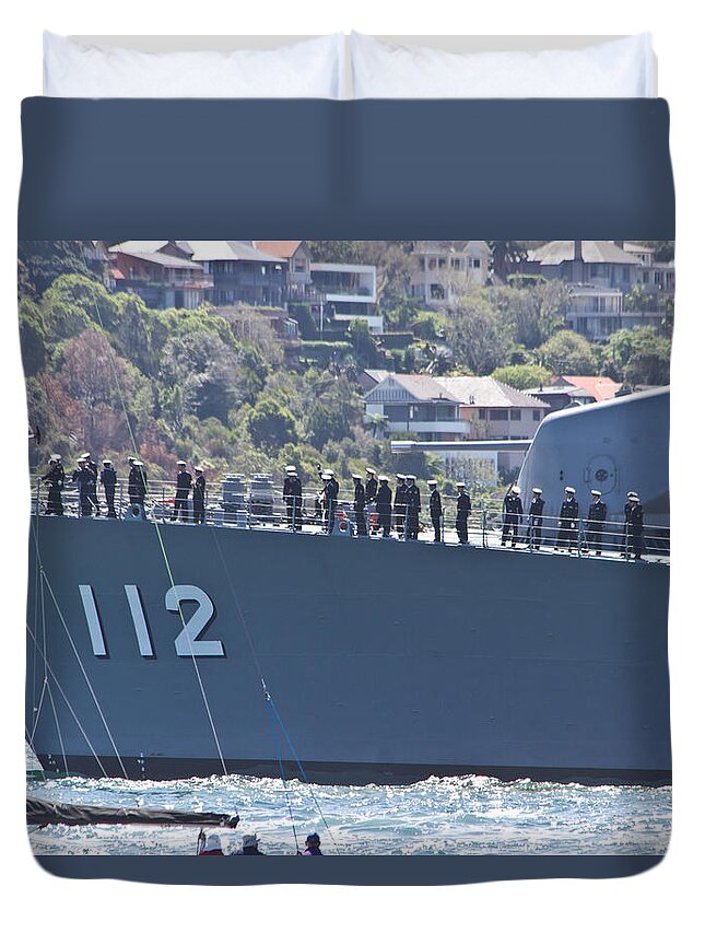 Jds Makinami Dd112 Duvet Cover featuring the photograph Makinami Warship Meets Sydney by Miroslava Jurcik