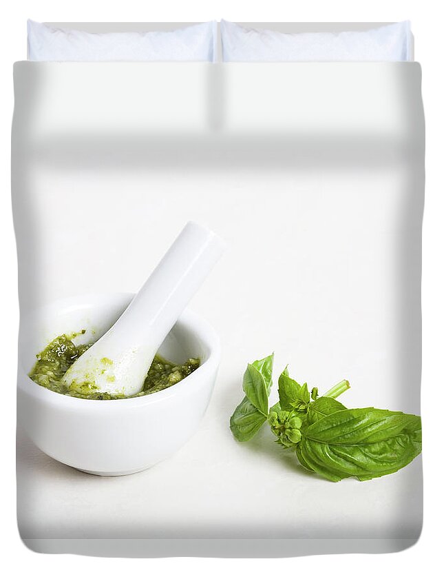 Pesto Duvet Cover featuring the photograph Making pesto by Diane Macdonald