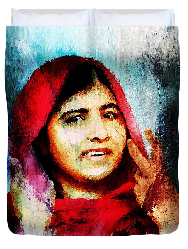 Malala Yousafzai Duvet Cover featuring the painting Malala Yousaf Zai 21 by Gull G