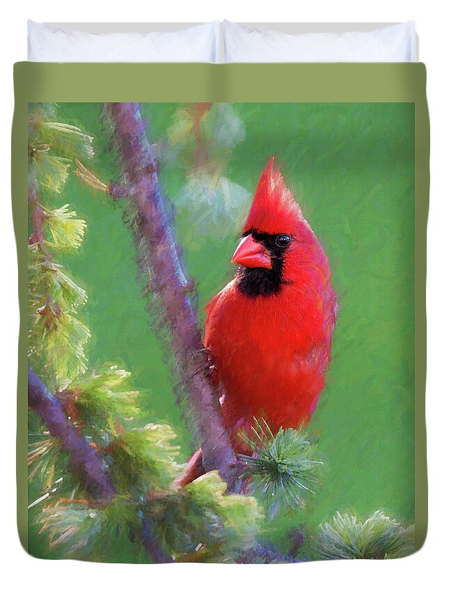 Bird Duvet Cover featuring the photograph Male Cardinal by Jerry Deutsch