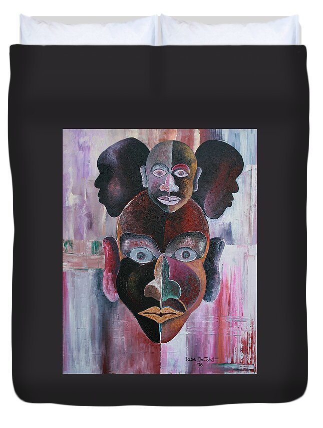 Male Mask Duvet Cover featuring the painting Male Mask by Obi-Tabot Tabe