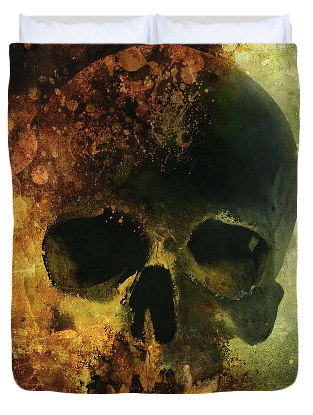 Skull Duvet Cover featuring the digital art Male skull - warm version by Jaroslaw Blaminsky