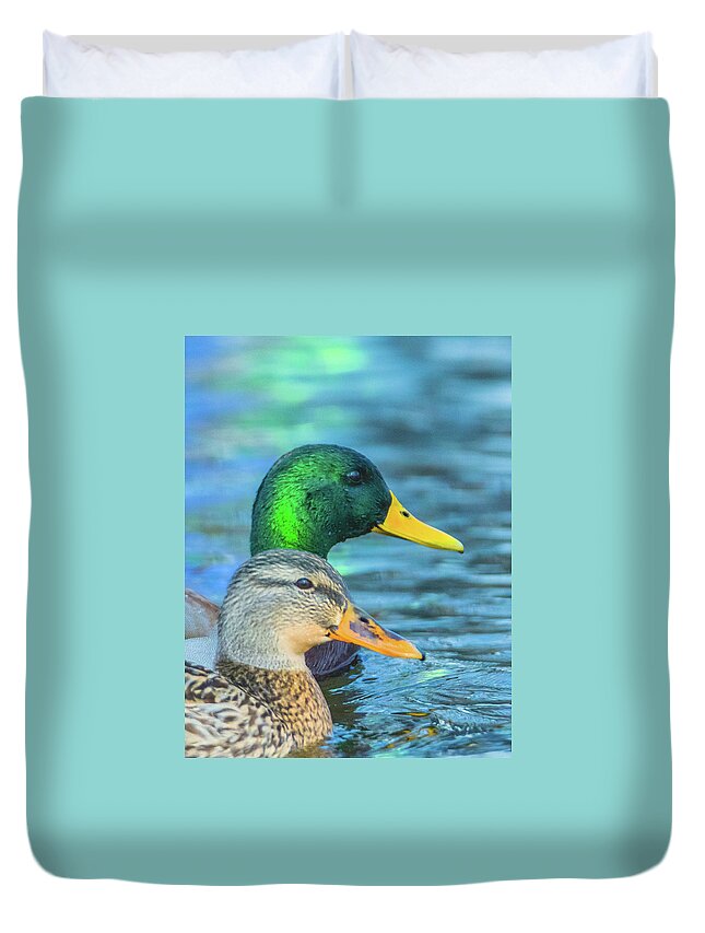 20170128 Duvet Cover featuring the photograph Mallard Profile Pair by Jeff at JSJ Photography