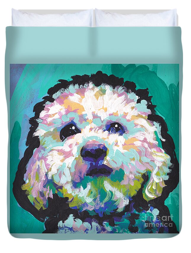 Maltipoo Duvet Cover featuring the painting Malted Milky Poo by Lea S
