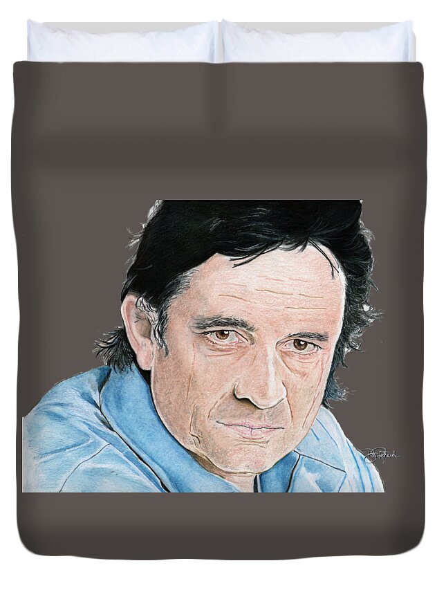Man Duvet Cover featuring the drawing Man In Black by Bill Richards