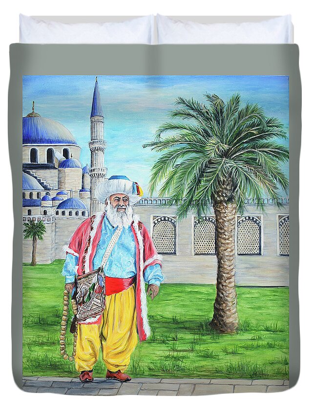 Istanbul Duvet Cover featuring the painting Man of Istanbul by Bonnie Peacher
