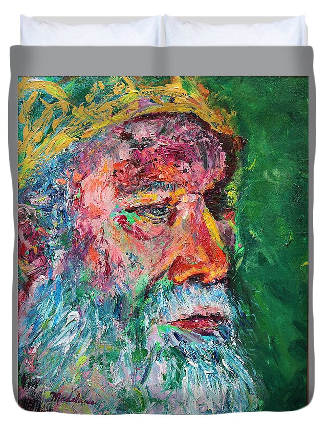 Portraits Duvet Cover featuring the painting Man with Crown by Madeleine Shulman