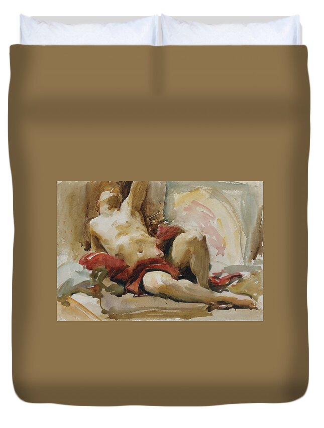 19h Century Art Duvet Cover featuring the drawing Man with Red Drapery by John Singer Sargent