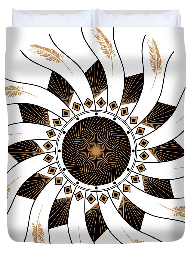 Mandala Duvet Cover featuring the digital art Mandala black and gold by Linda Lees