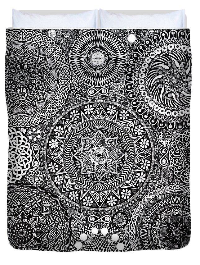 Mandala Duvet Cover featuring the drawing Mandala Bouquet by Matthew Ridgway