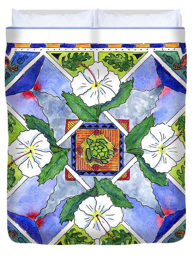 Mandala Duvet Cover featuring the painting Mandala III - WHITE HIBISCUS by Diane Thornton
