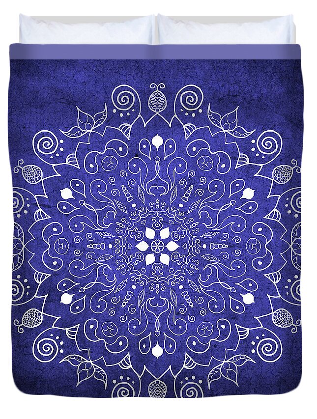 Blue And White Mandala Duvet Cover featuring the photograph Mandala Midnight Blue by Patricia Lintner