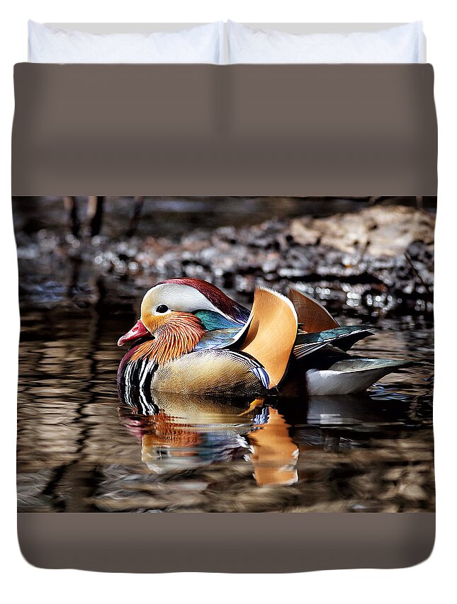 Photography Duvet Cover featuring the photograph Mandarin Duck 3 by Grant Glendinning