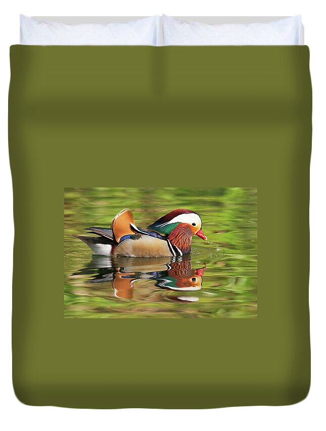 Mandarin Duck Duvet Cover featuring the photograph Mandarin Duck by Ram Vasudev