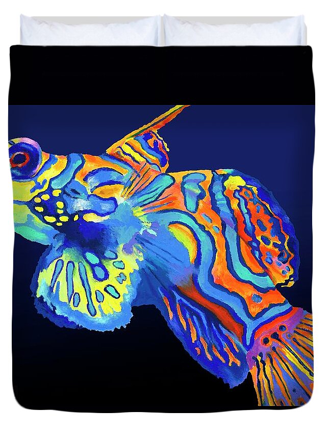 Tropical Fish Duvet Cover featuring the painting Mandarin Fish by Stephen Anderson
