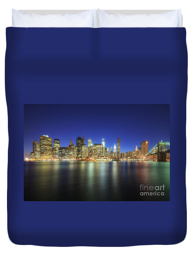 Yhun Suarez Duvet Cover featuring the photograph Manhattan Nite Lites NYC by Yhun Suarez