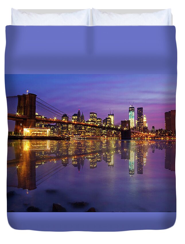 America Duvet Cover featuring the photograph Manhattan Reflection by Mircea Costina Photography