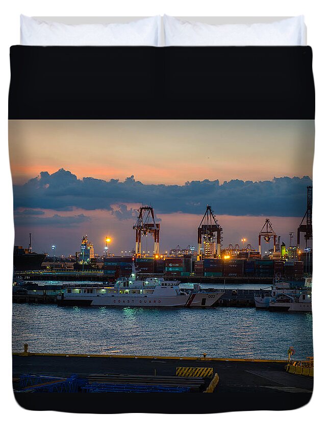 Port Duvet Cover featuring the photograph Manila Port by Judith Barath