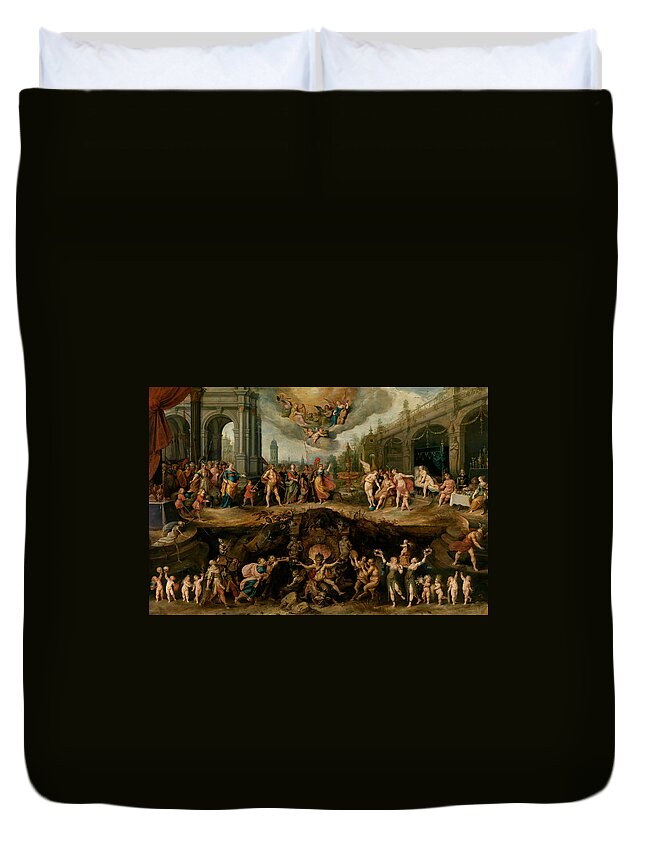 17th Century Art Duvet Cover featuring the painting Mankind's Eternal Dilemma, The Choice Between Virtue and Vice by Frans Francken the Younger