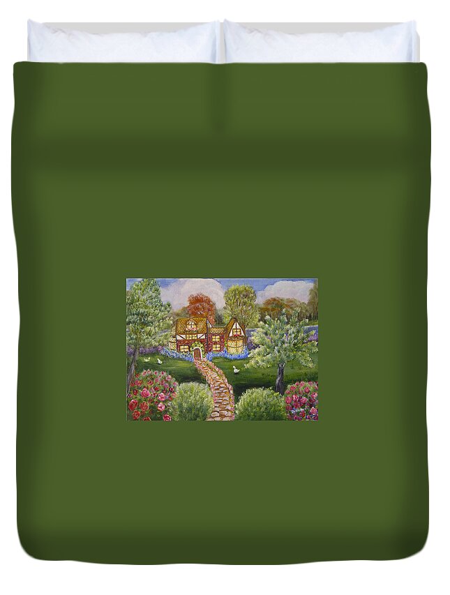 Landscape Duvet Cover featuring the painting Manor of Yore by Quwatha Valentine