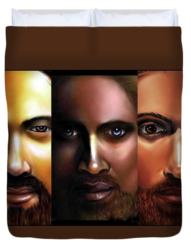 Jesus Duvet Cover featuring the digital art Many Faces of Jesus by Carmen Cordova