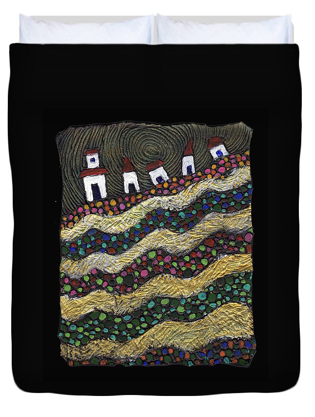 Folk Art Duvet Cover featuring the painting Many Paths Lead to the Top by Wayne Potrafka