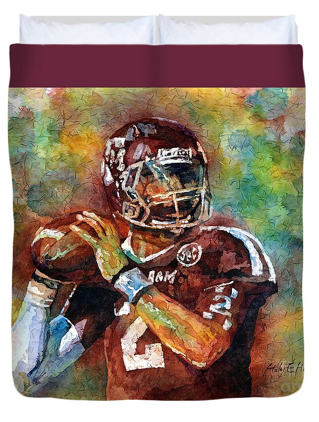 Manziel Duvet Cover featuring the painting Manziel by Hailey E Herrera