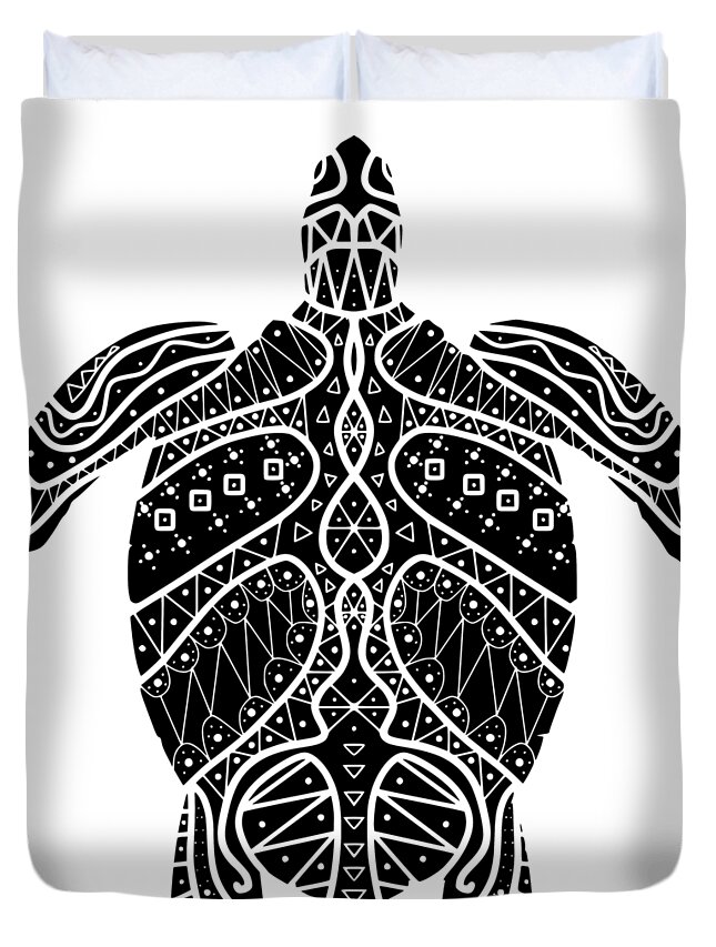 Maori Duvet Cover featuring the digital art Maori Turtle by Piotr Dulski