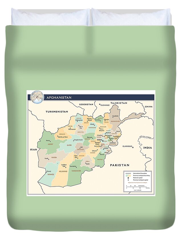 Afghan Duvet Cover featuring the mixed media Map of Afghanistan 2 by Roy Pedersen