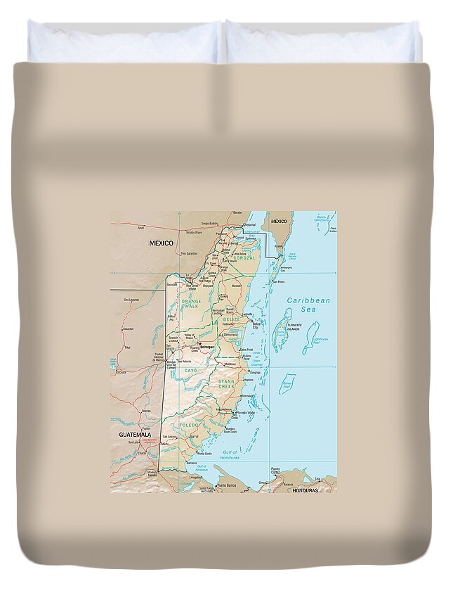 Atlas Duvet Cover featuring the mixed media Map of Belize 2 by Roy Pedersen
