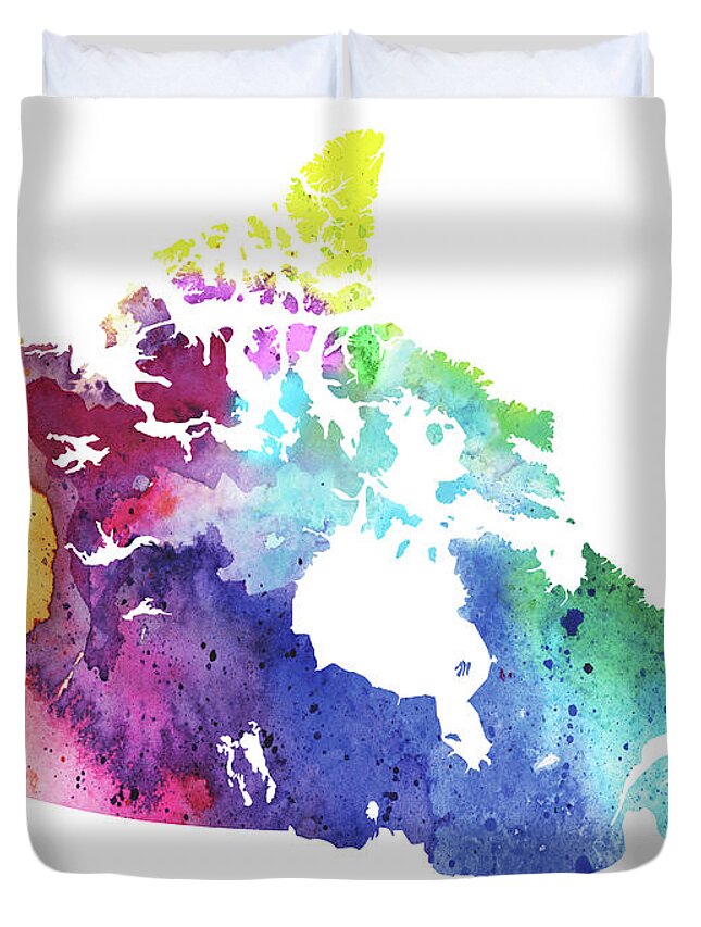 Map Of Canada With A Watercolor Texture In Rainbow Colors Duvet