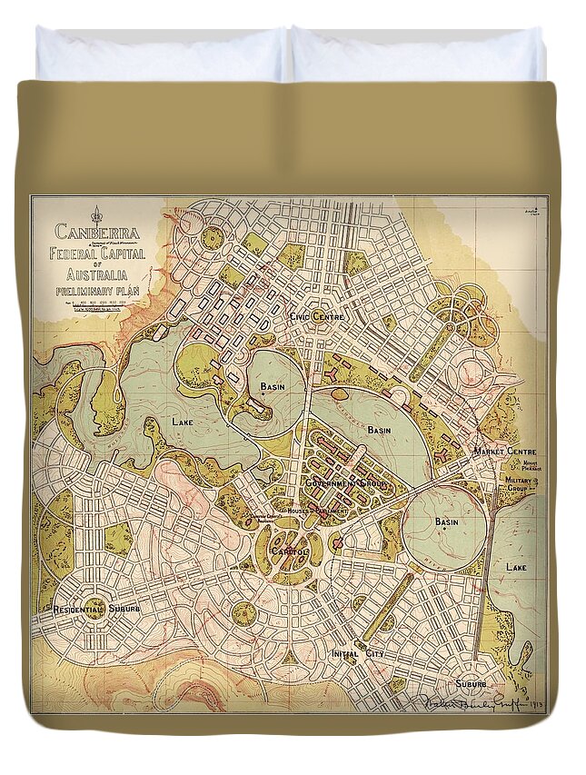 Map Of Canberra Duvet Cover featuring the photograph Map Of Canberra 1913 by Andrew Fare