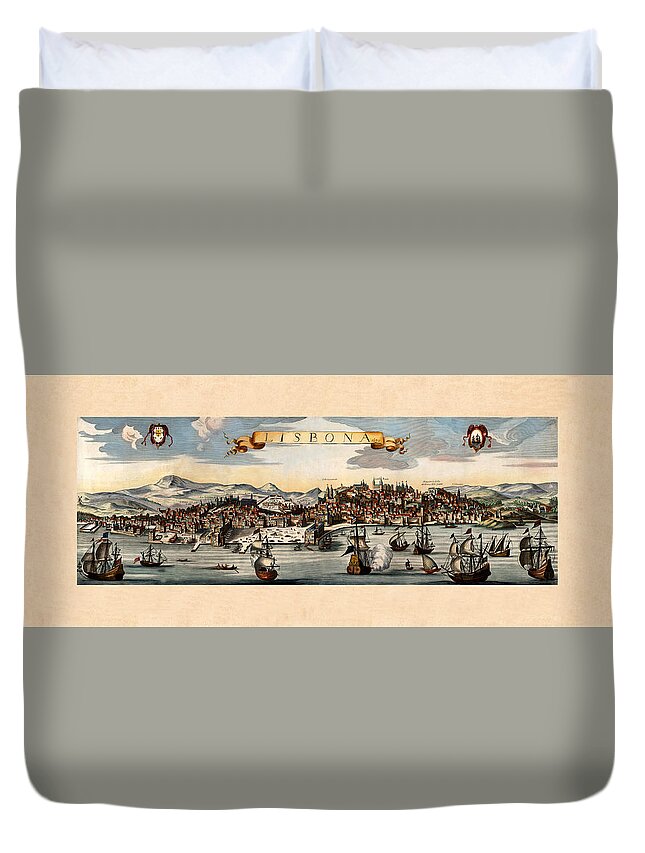 Lisbon Duvet Cover featuring the photograph Map Of Lisbon 1670 by Andrew Fare