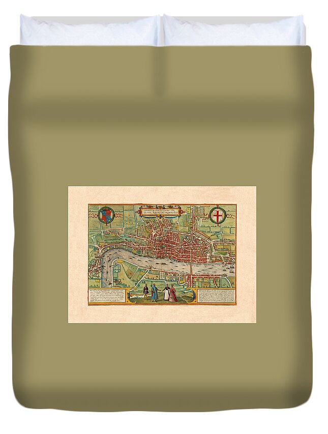 London Duvet Cover featuring the photograph Map Of London 1570 by Andrew Fare