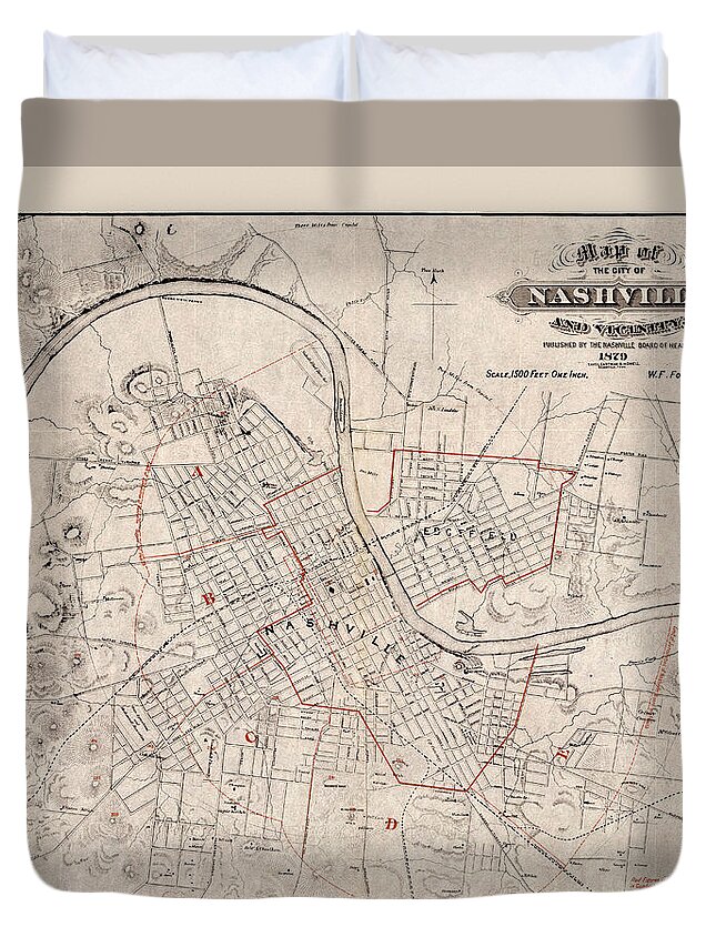 Map Of Nashville Duvet Cover featuring the photograph Map Of Nashville 1879 by Andrew Fare