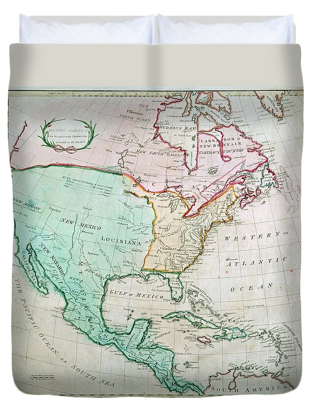 Map Duvet Cover featuring the painting Map of North America by English School