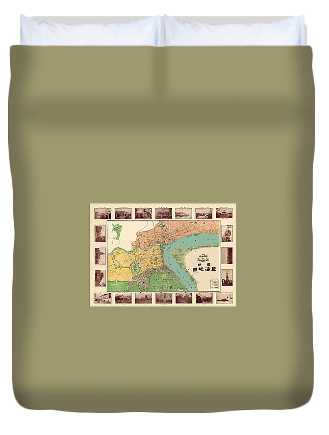 Map Of Shanghai Duvet Cover featuring the photograph Map Of Shanghai 1908 by Andrew Fare