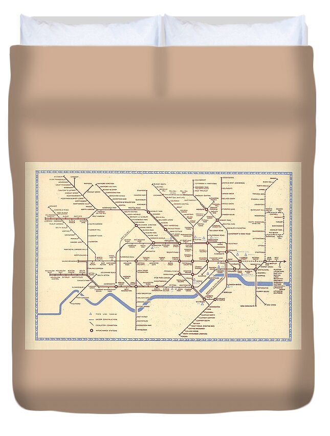 London Underground Map Duvet Cover featuring the drawing Map of the London Underground - London Metro - Railway Map - Metro line, London by Studio Grafiikka