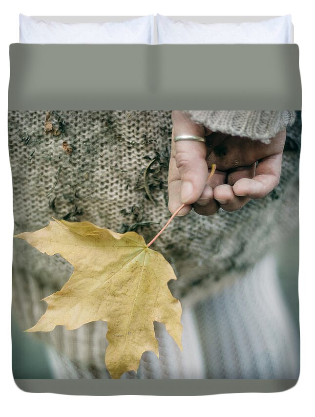Woman Duvet Cover featuring the photograph Maple Leaf. Prickle Tenderness by Inna Mosina