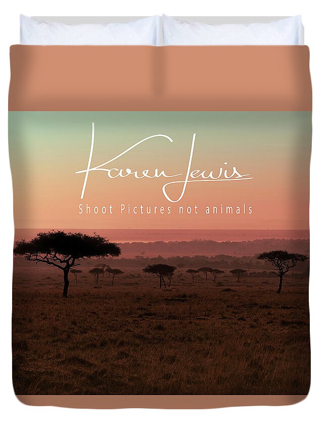 #masaimara #dawn #sunrise #kenya #africa #landscape #acaciatrees #blush #blushingdawn #karenlewis Duvet Cover featuring the photograph Mara Blushing Dawn by Karen Lewis