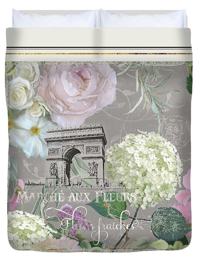 Arc De Triomphe Duvet Cover featuring the painting Marche aux Fleurs Vintage Paris Arc de Triomphe by Audrey Jeanne Roberts