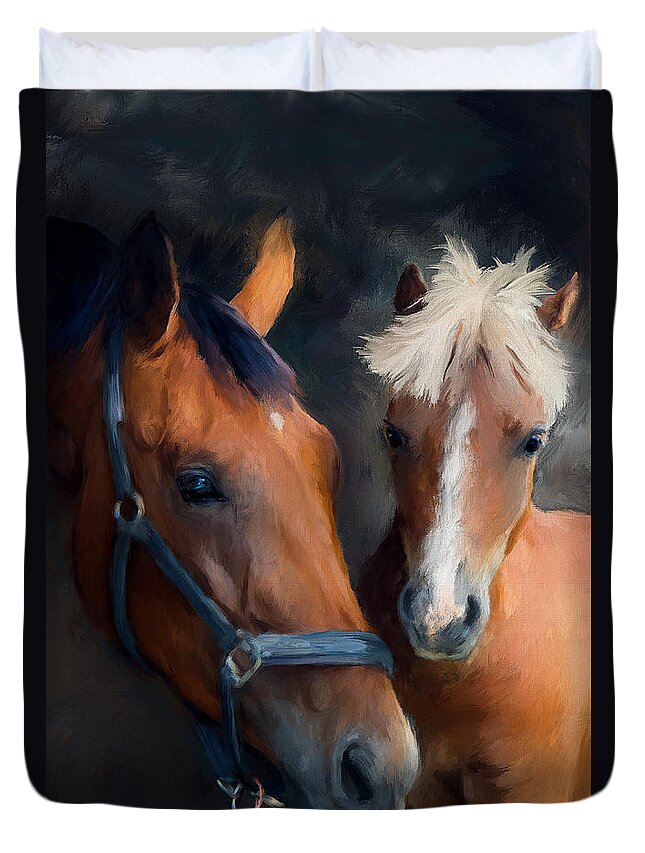 Horses Duvet Cover featuring the painting Mare and Foal by Diane Chandler