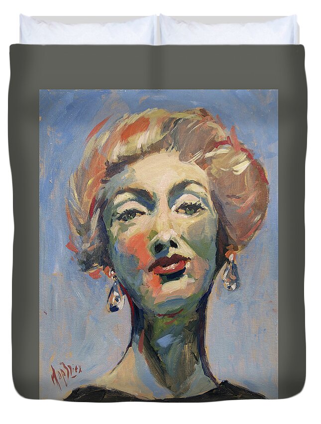 Marella Duvet Cover featuring the painting Marella Agnelli by Nop Briex