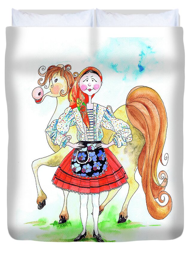 Portugal Duvet Cover featuring the painting Maria do Ribatejo by Isabel Salvador