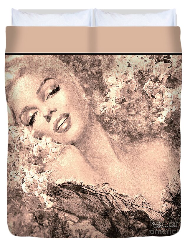 Theo Danella Duvet Cover featuring the painting Marilyn Cherry Blossom, b sepia by Theo Danella