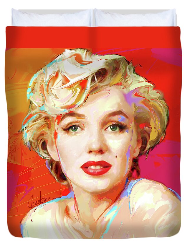 Marilyn Duvet Cover featuring the painting Marilyn Monroe 4 Red by Jackie Medow-Jacobson