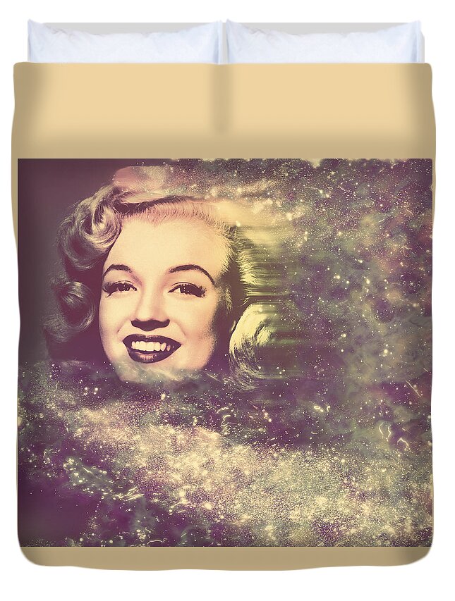 Marilyn Monroe Duvet Cover featuring the painting Marilyn Monroe abstract cosmic digital painting by Georgeta Blanaru