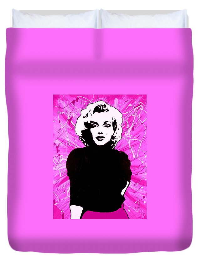 Marilyn Monroe Duvet Cover featuring the painting Marilyn Monroe in Hot Pink by Bob Baker