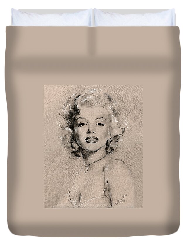 Marilyn Monroe Art Duvet Cover featuring the drawing Marilyn Monroe by Ylli Haruni