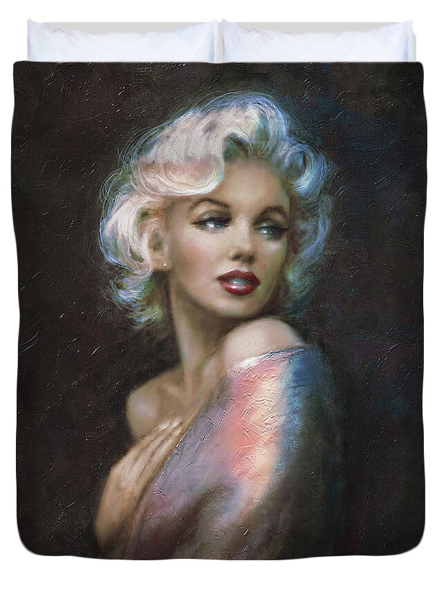 Marilyn Monroe Duvet Cover featuring the painting Marilyn romantic WW 4 blue by Theo Danella